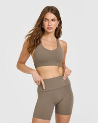 SoftMotion™ Sports Bra with White Logo | Moss Brown