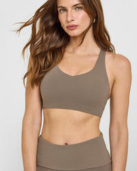 SoftMotion™ Sports Bra with White Logo | Moss Brown