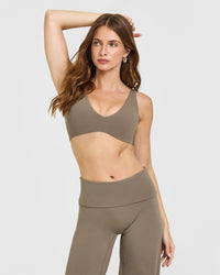 SoftMotion™ Scoop Back Bralette with White Logo | Moss Brown