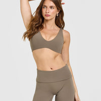 SoftMotion™ Scoop Back Bralette with White Logo | Moss Brown