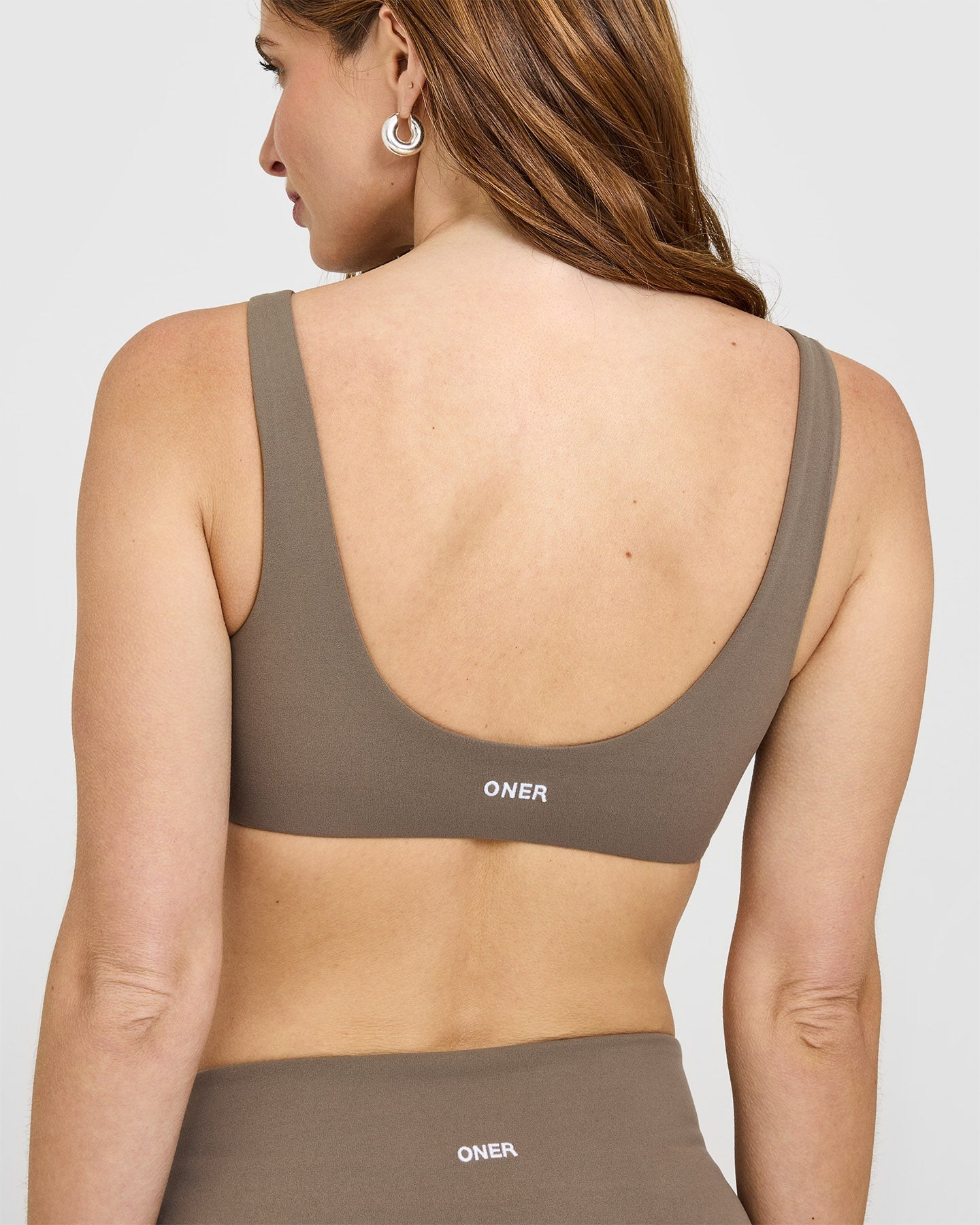 SoftMotion™ Scoop Back Bralette with White Logo | Moss Brown