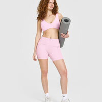 SoftMotion™ Fold Over Shorts 6" with White Logo | Chalk Pink