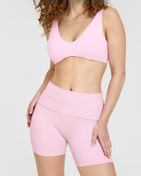 SoftMotion™ Fold Over Shorts 6" with White Logo | Chalk Pink