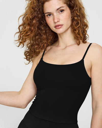 SoftMotion™ Strappy Mid Vest with Built in Bra Shelf with White Logo | Black
