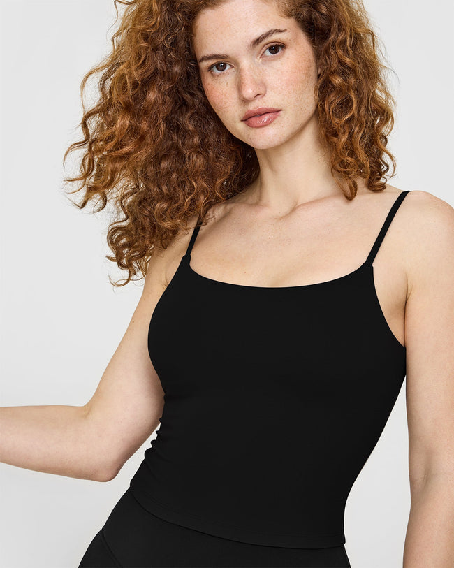 SoftMotion™ Strappy Mid Vest with Built in Bra Shelf with White Logo | Black