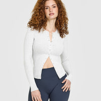 Mellow™ Rib Long Sleeve Cardigan | Light Grey Marl