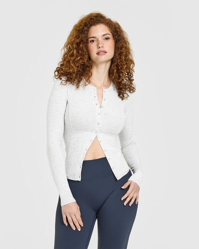 Mellow™ Rib Long Sleeve Cardigan | Light Grey Marl