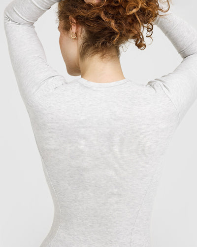 Mellow™ Rib Long Sleeve Cardigan | Light Grey Marl