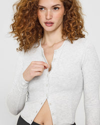 Mellow™ Rib Mid Long Sleeve Cardigan | Light Grey Marl