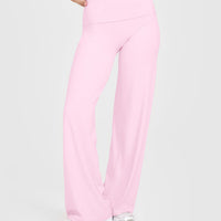 SoftMotion™ Fold Over Straight Leg Bottoms with White Logo | Chalk Pink