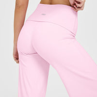 SoftMotion™ Fold Over Straight Leg Bottoms with White Logo | Chalk Pink