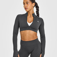 EnhanceLift™ Seamless Crop Jacket with White Logo | Coal