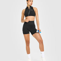 EasyLift™ Zip High Neck Sports Bra with White Logo | Black