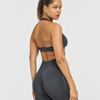 Effortless Seamless Halter Neck Sports Bra | Coal