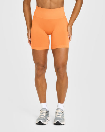Effortless Seamless Shorts with White Logo | Apricot Orange