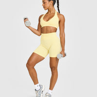 Effortless Seamless Shorts with White Logo | Sherbert Yellow