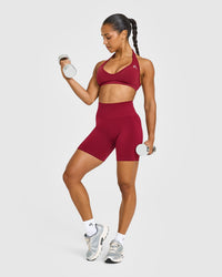 Effortless Seamless Shorts with White Logo | Claret Red