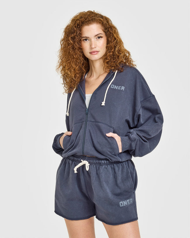 Raw Lounge Oversized Zip Hoodie | Washed True Blue