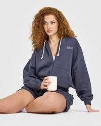 Raw Lounge Oversized Zip Hoodie | Washed True Blue