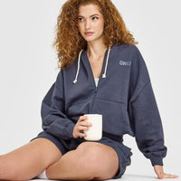 Raw Lounge Oversized Zip Hoodie | Washed True Blue