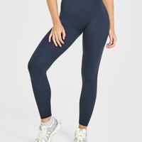 SoftMotion™ High Waisted Leggings with White Logo | True Blue