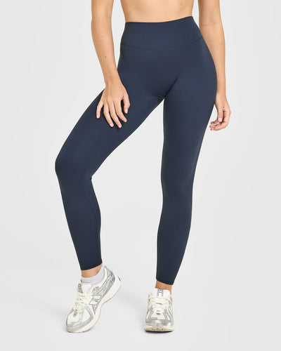 SoftMotion™ High Waisted Leggings with White Logo | True Blue