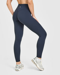 SoftMotion™ High Waisted Leggings with White Logo | True Blue