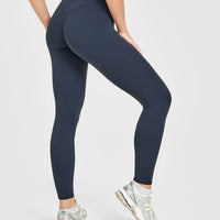 SoftMotion™ High Waisted Leggings with White Logo | True Blue