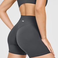 SoftMotion™ High Waisted Shorts 6" with White Logo | Coal