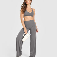 SoftMotion™ Straight Leg Bottoms with White Logo | Ash Grey