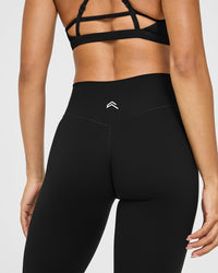 Timeless High Waisted Leggings with White Logo | Black