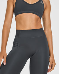 Timeless High Waisted Leggings with White Logo | Coal