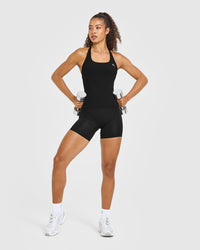 Timeless Square Neck Vest with White Logo | Black