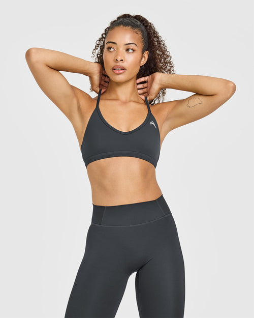 Oner Modal Timeless Strappy Bralette with White Logo | Coal