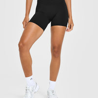 Unified High Waisted Shorts White Logo 6" | Black