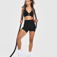 Unified High Waisted Shorts White Logo 6" | Black