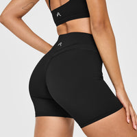 Unified High Waisted Shorts White Logo 6" | Black