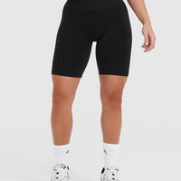Effortless Seamless Cycling Shorts with White Logo | Black