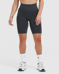 Effortless Seamless Cycling Shorts with White Logo | Coal