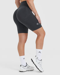 Effortless Seamless Cycling Shorts with White Logo | Coal