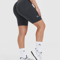 Effortless Seamless Cycling Shorts with White Logo | Coal