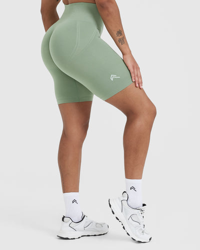 Effortless Seamless Cycling Shorts with White Logo | Sage