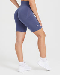 Effortless Seamless Cycling Shorts with White Logo | Slate Blue