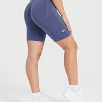 Effortless Seamless Cycling Shorts with White Logo | Slate Blue