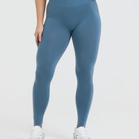 Effortless Seamless Leggings with White Logo | Moonstone Blue