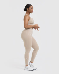 Effortless Seamless Leggings with White Logo | Mushroom Brown