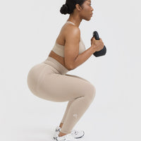 Effortless Seamless Leggings with White Logo | Mushroom Brown