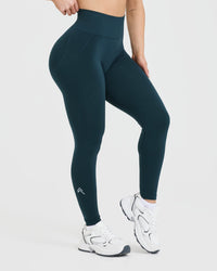 Effortless Seamless Leggings with White Logo | Oil Blue