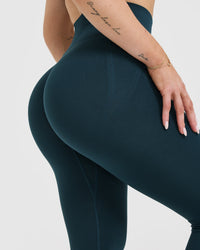 Effortless Seamless Leggings with White Logo | Oil Blue