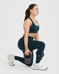 Effortless Seamless Leggings with White Logo | Oil Blue